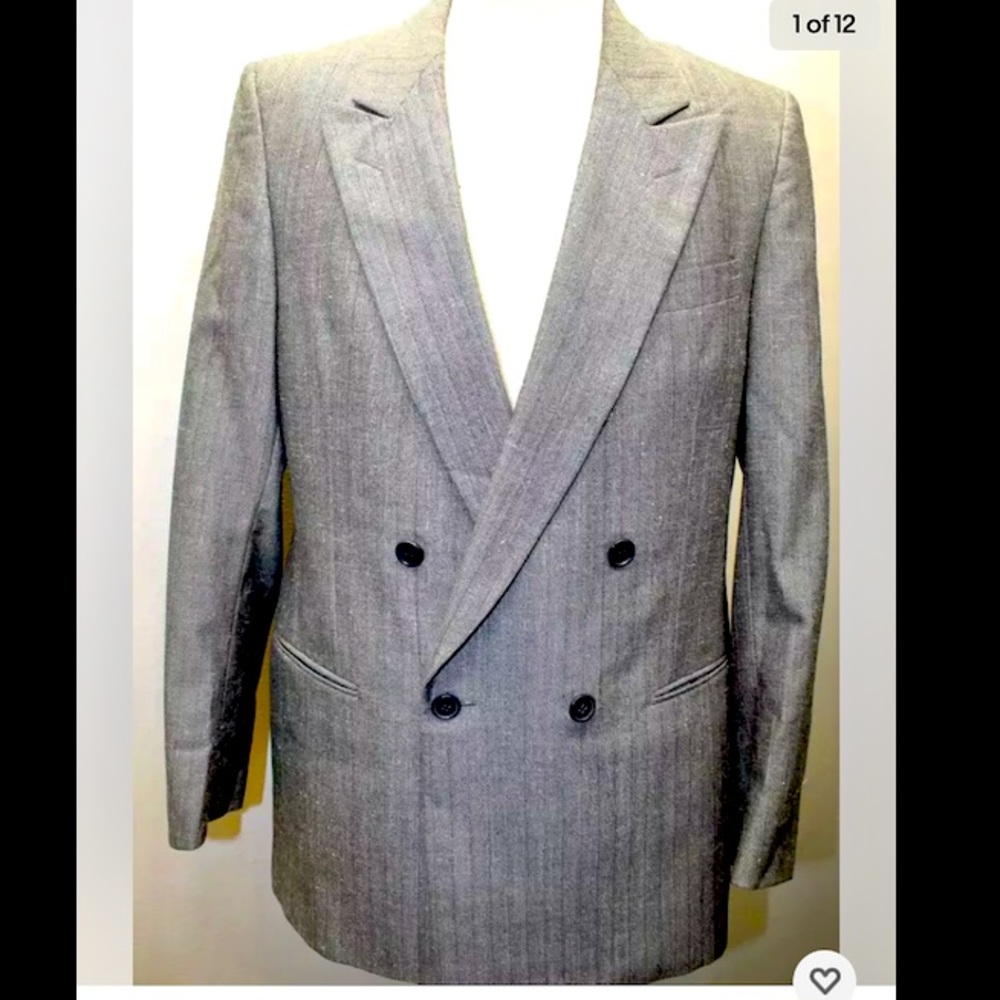 Pierre Cardin Men Blazer Gray Pin Stripe 38R Wool Blend Double Breasted Lined